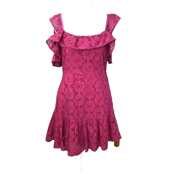 NWT Lulus Women Biscay Magenta Ruffled Eyelet Lace Sleeveless Dress Pink Size M - Picture 2 of 15